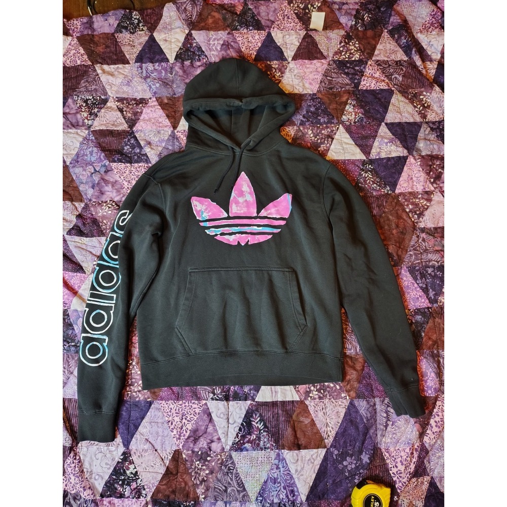 Adidas Classic Hoodie Mens M Pink Black Trefoil Logo‎ Cotton Heavyweight